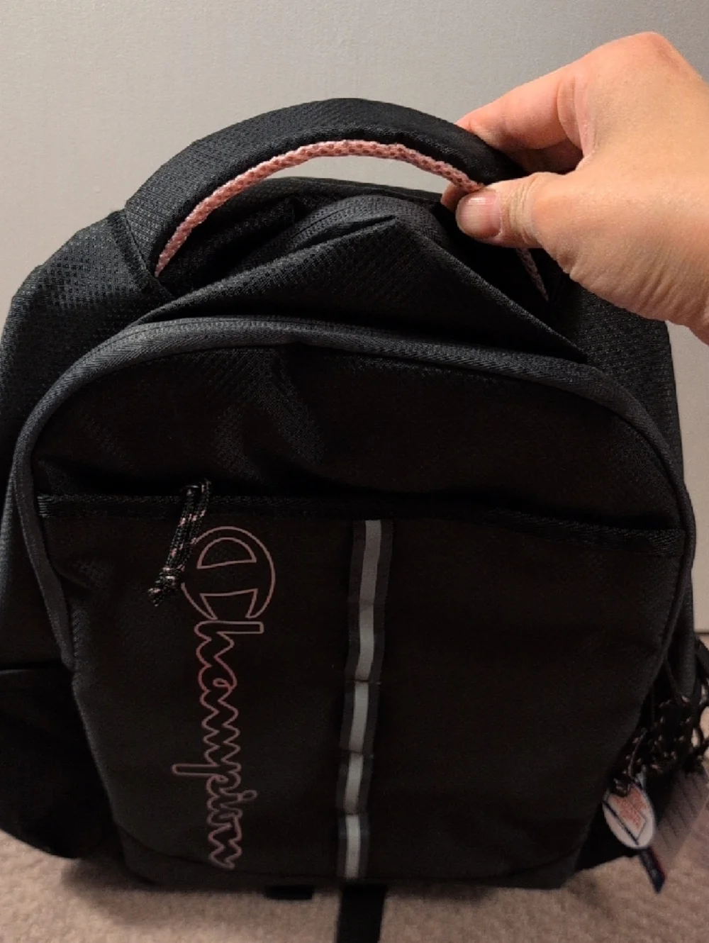 Champion Black Full Size Backpack with Pink Accents Fits A 17